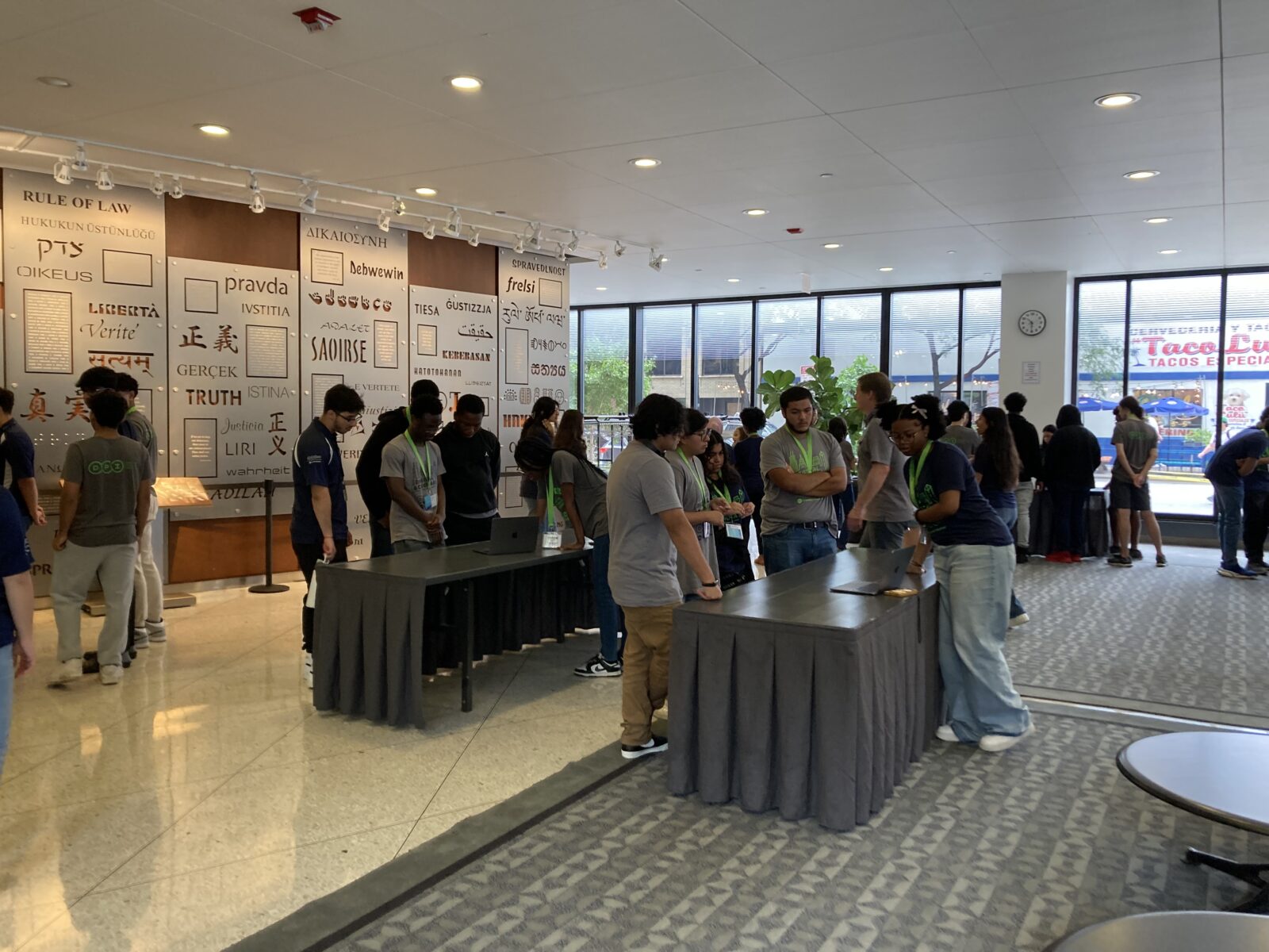 Students check out their classmatesâ€™ projects at the Gallery Walk