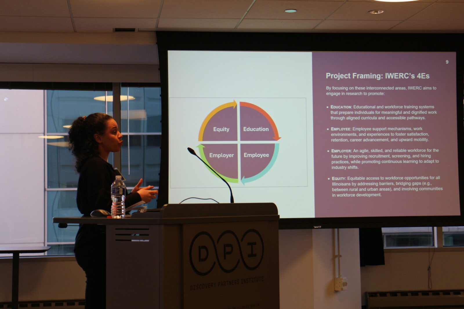 IWERC researcher Jasmine D. Collins outlines the study for participants.