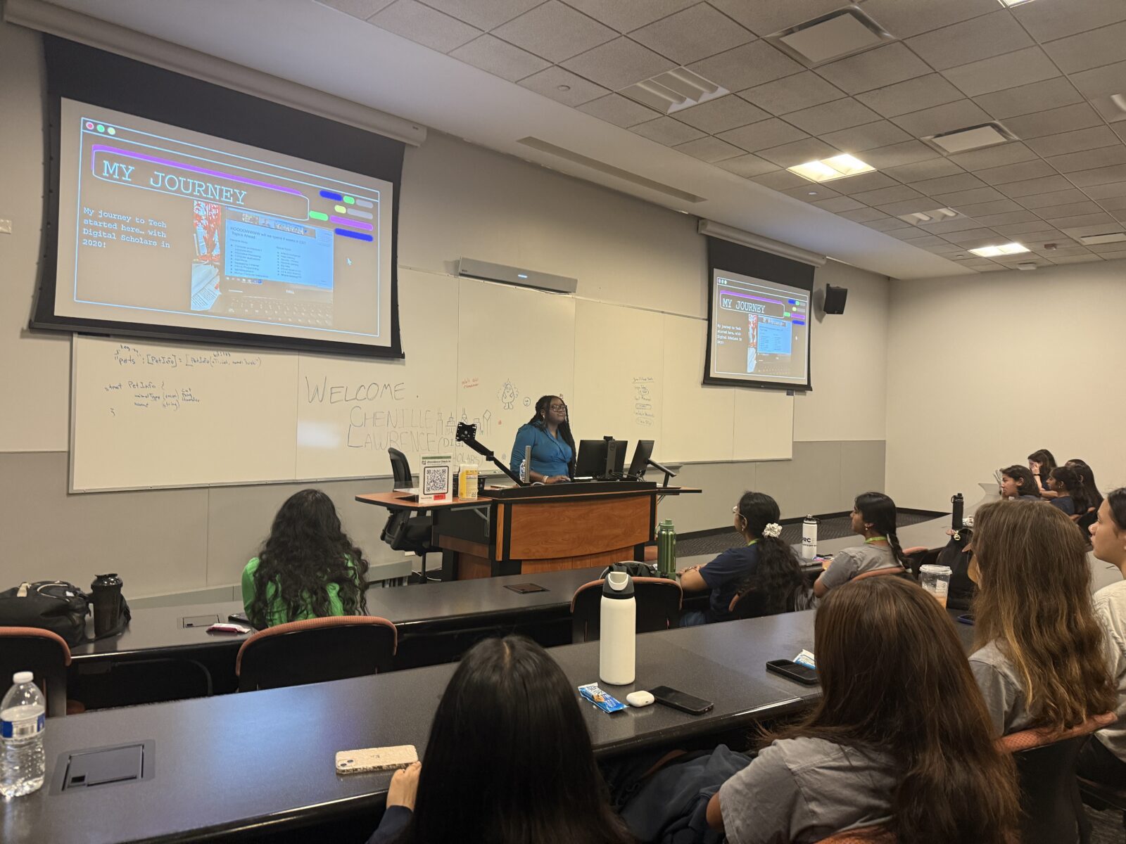 Chenille Lawrence came back to speak to Digital Scholars in 2025â€ with drawings and words including â€œhopeâ€ and communityâ€